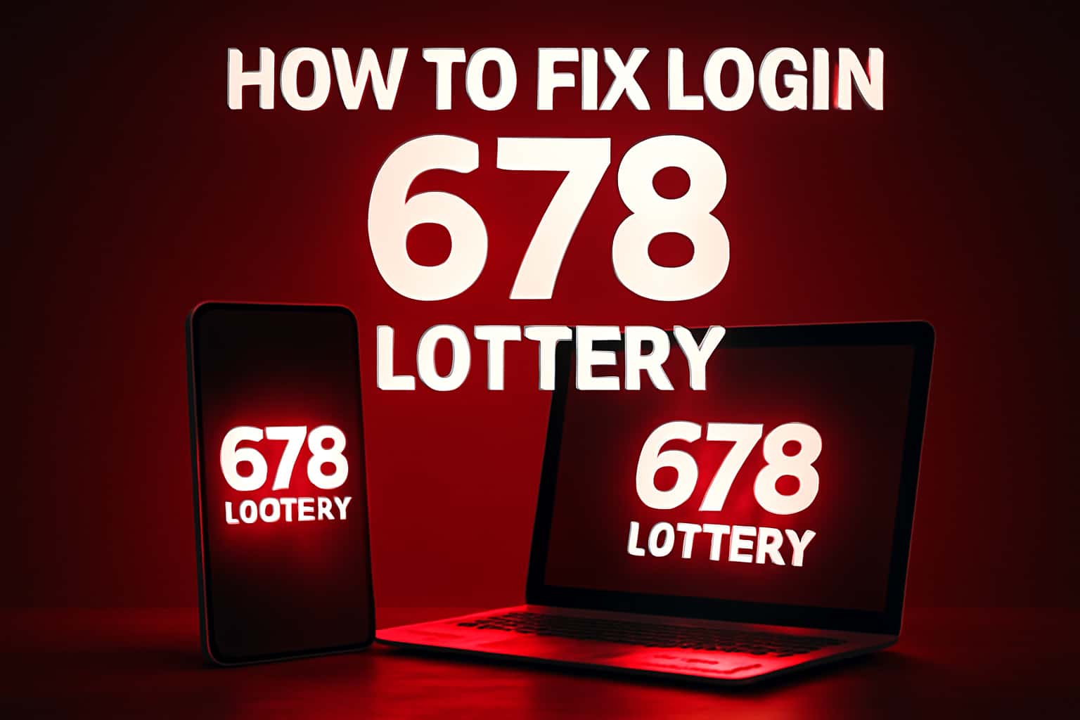 Informational scene illustrating steps to fix login issues for the 678 Lottery.